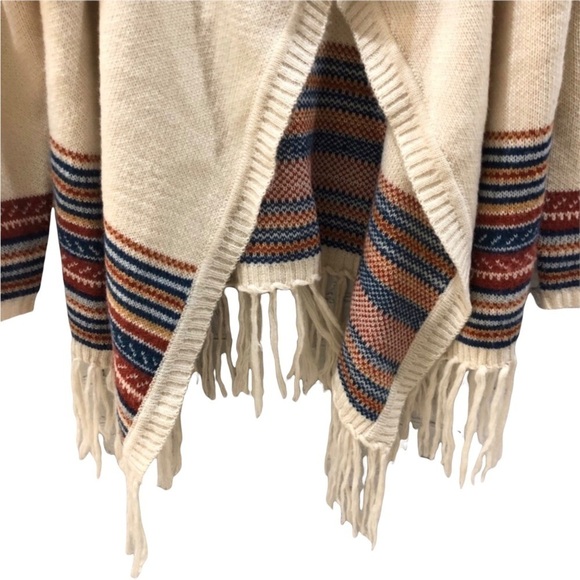 TOBI Annie Fringe Cardigan Drape Front Sweater Ivory Stripe Size M/L LV6291 - Picture 6 of 8